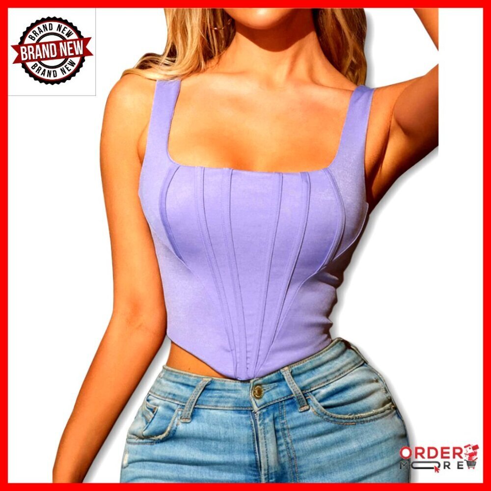 Vintage Bustier Crop Top Y2K Corset Square Neck Backless Sleeveless Stretch